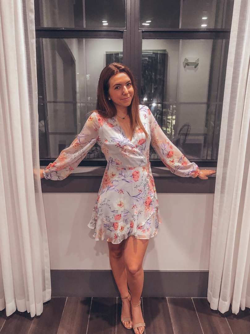 all in favor brittany wrap mini dress