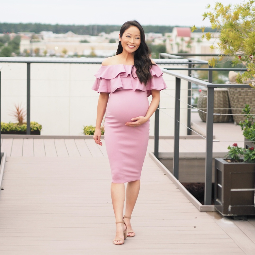 boohoo pink maternity dress