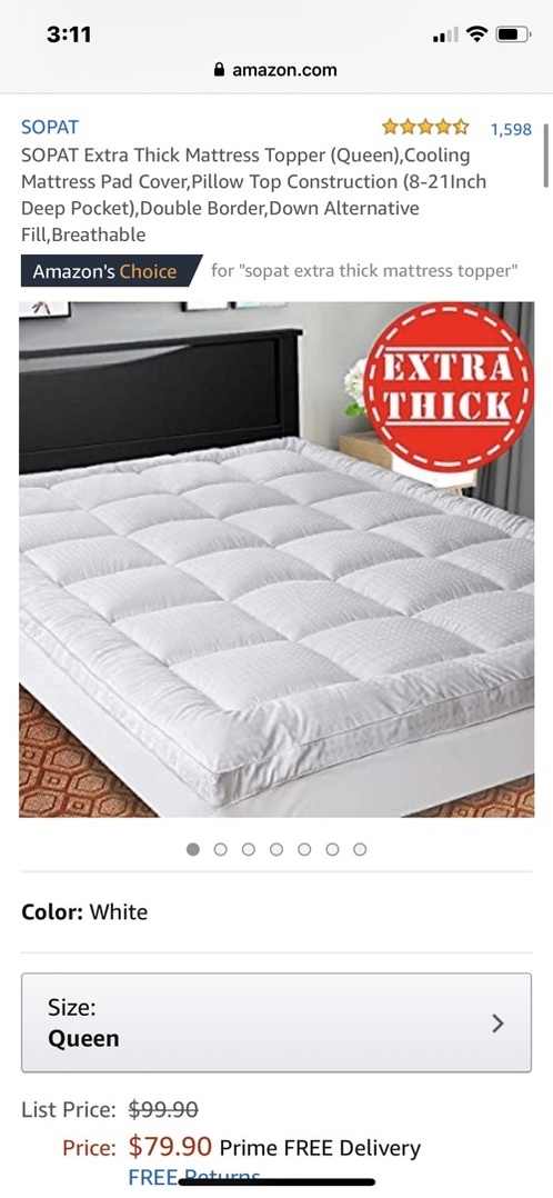 SOPAT Extra Thick Mattress Topper Cooling Pad Cover Pillow Top 