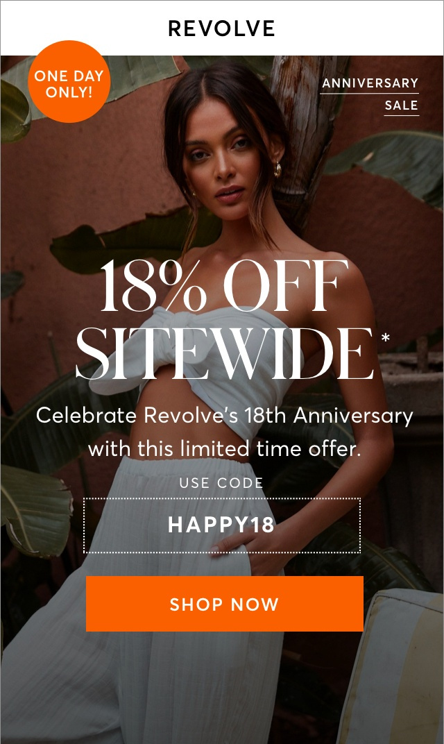 18% OFF AT REVOLVE ANNIVERSARY SALE