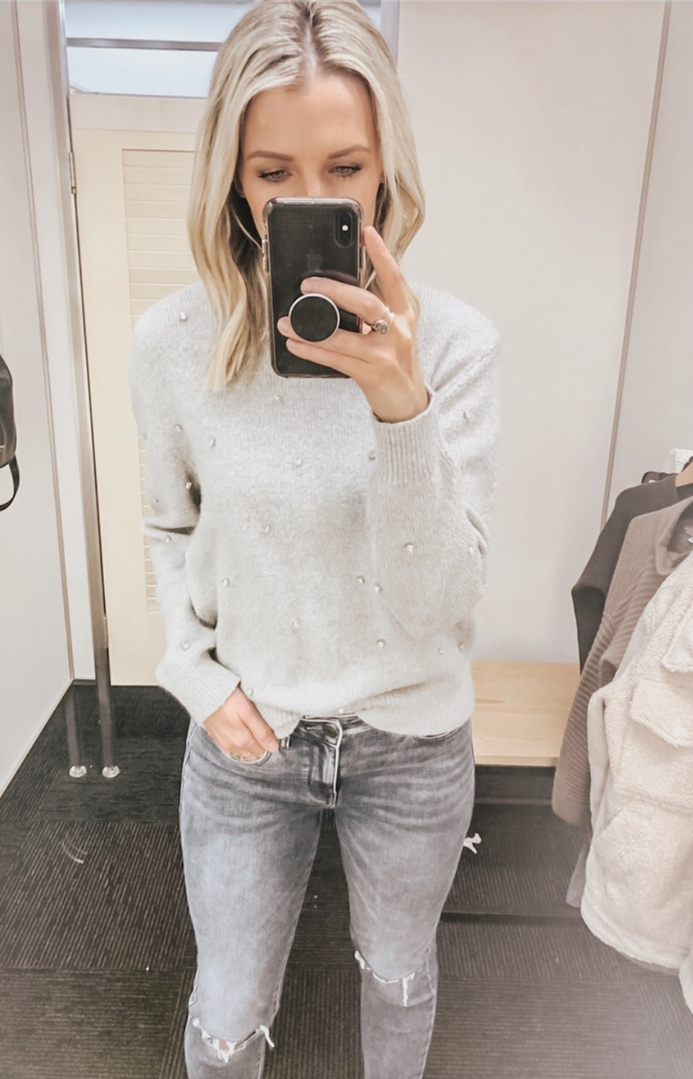 Look by Marla Gustafson featuring Hinge Embellished Ruffle Neck Sweater