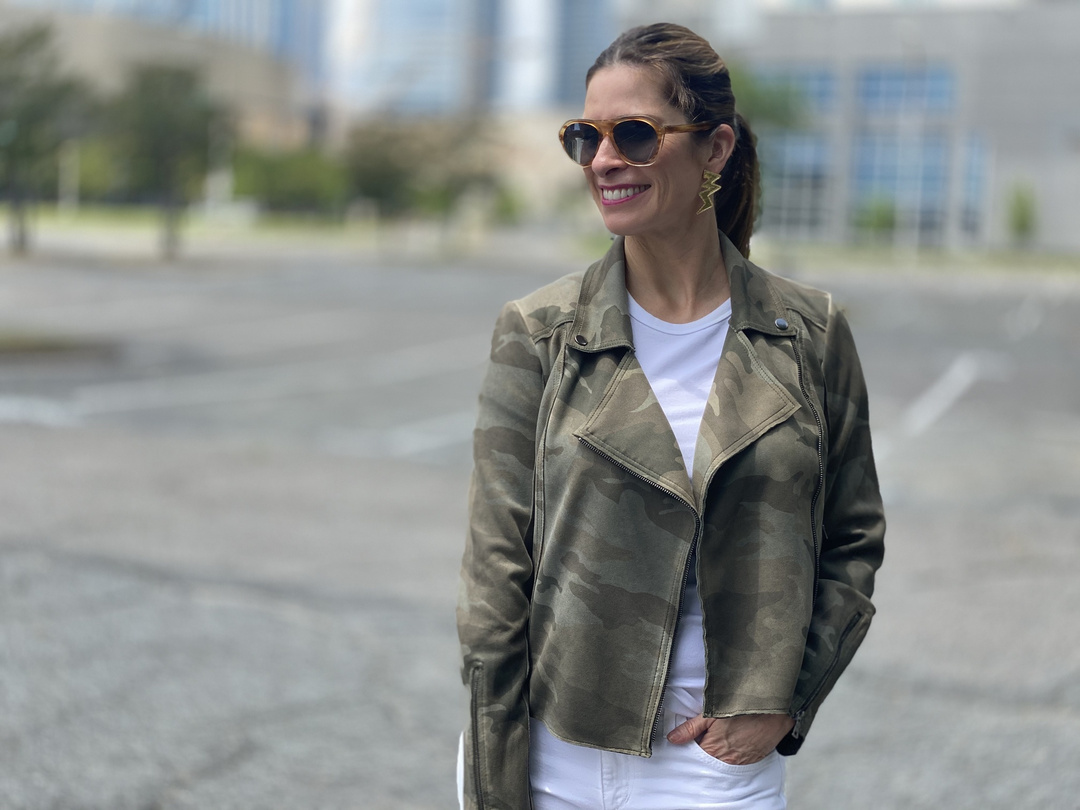 Look by Holly Schoolmeester featuring Marrakech Camo Sueded Moto Jacket By Marrakech in Assorted Size XS