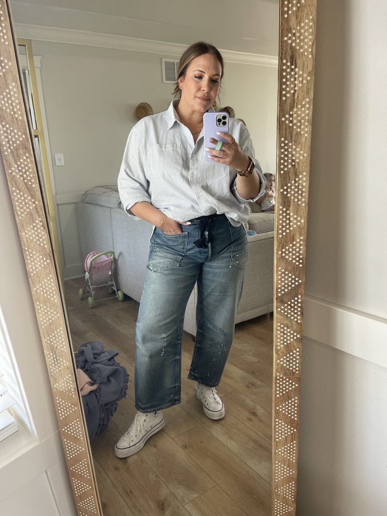 Look by Mommy In Heels featuring We The Free Moxie Pull-On Barrel Jeans by We The Free at Free People
