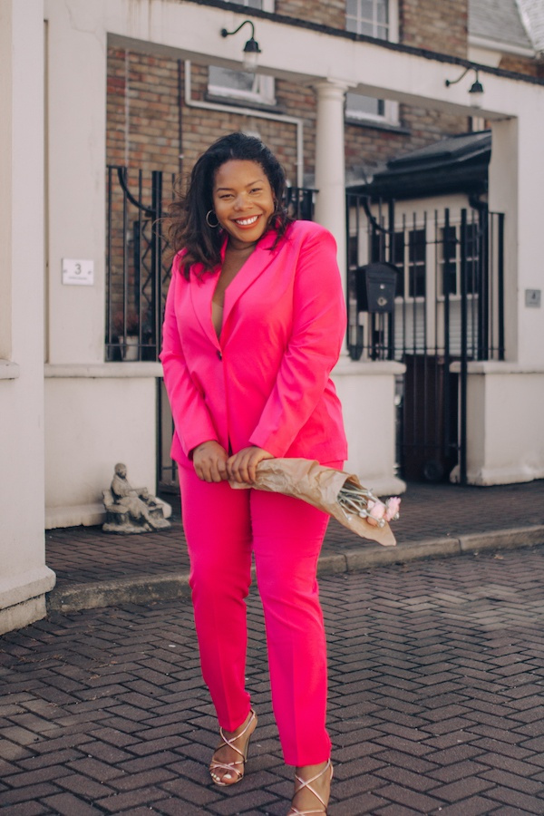 Pink Suit Perfection #plussize #suiting #tailoring #suit #pink #shopthelook #SpringStyle #WeddingGuestLooks