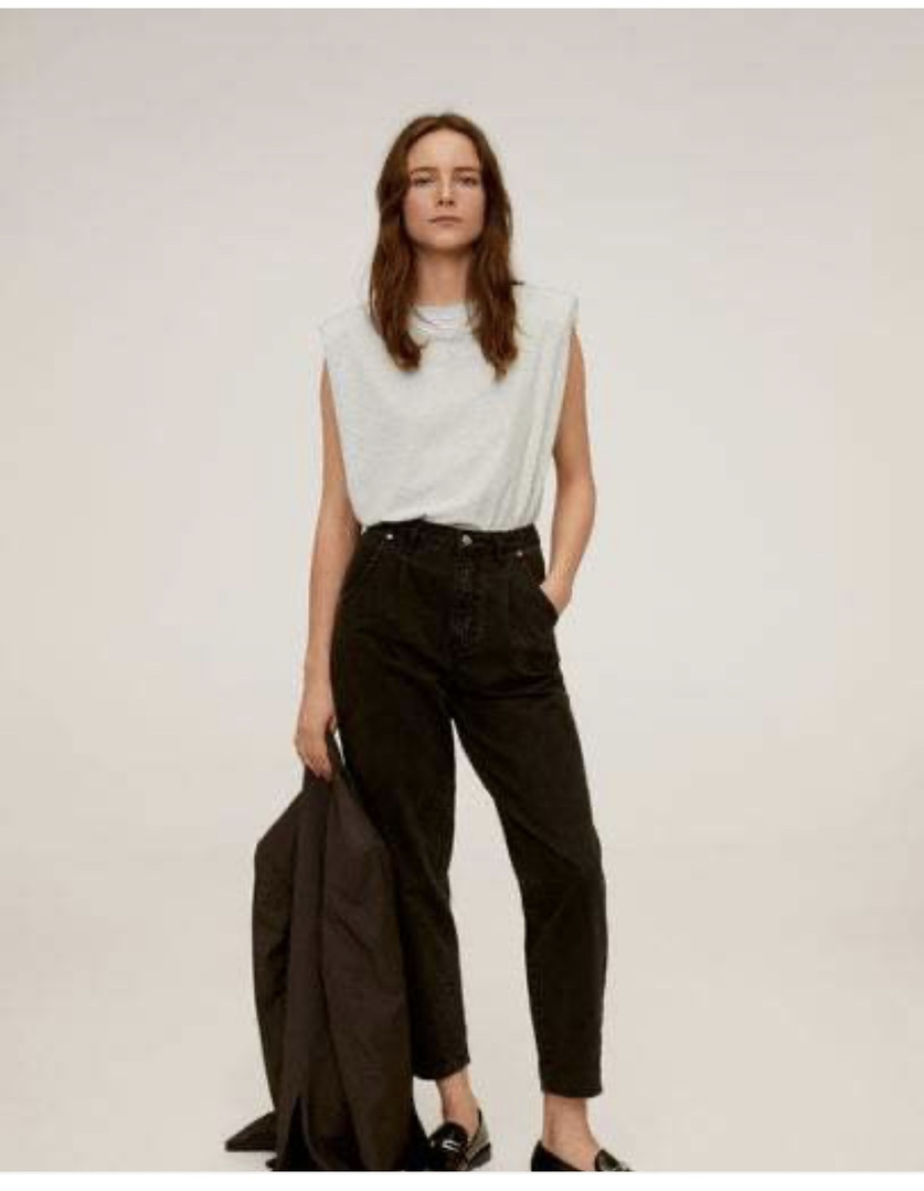 Look by Jennifer sattler featuring MANGO - Shoulder pad cotton t-shirt grey - M-L - Women