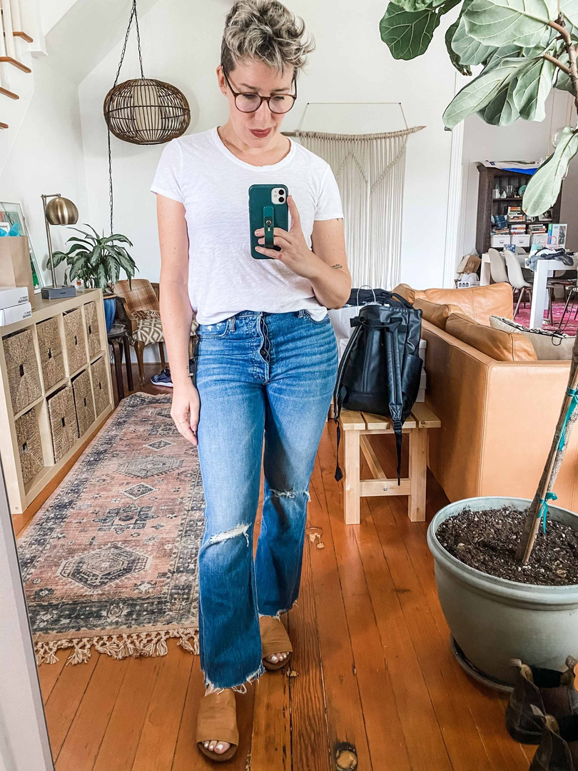 Fashion Look Featuring Bueno Sandals and Frame Boyfriend Jeans by