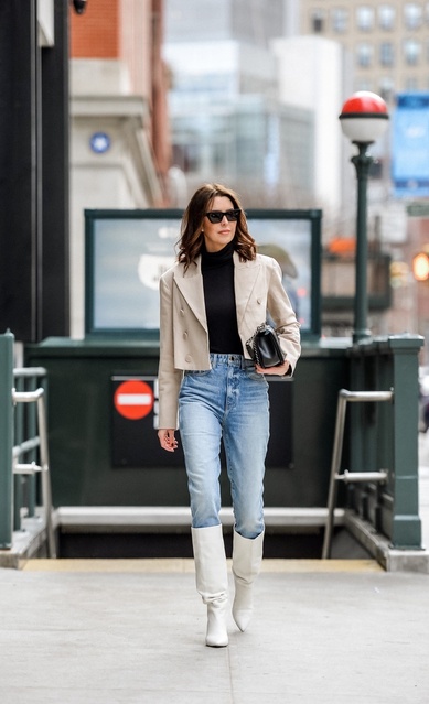blazer, high waisted denim, and slouchy boots for day one New York Fashion Week #ShopStyle #MyShopStyle #LooksChallenge #NYFW