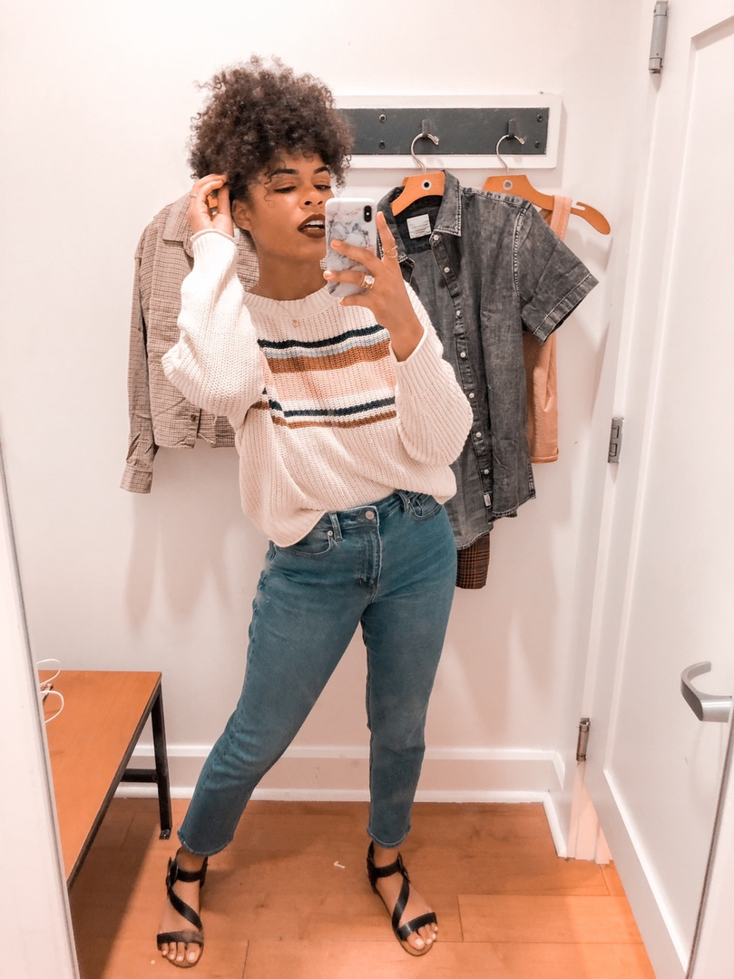 ae striped crew neck oversized sweater