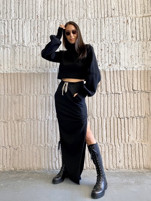 Look by Lindsi Lane featuring Rick Owens - Gonna Cotton Maxi Skirt - Black