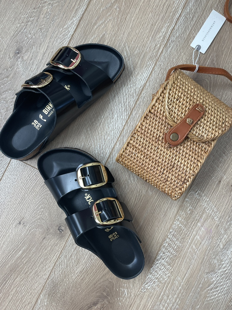 Look by Mommy In Heels featuring Birkenstock Big Buckle Arizona Patent Leather Sandals Beige