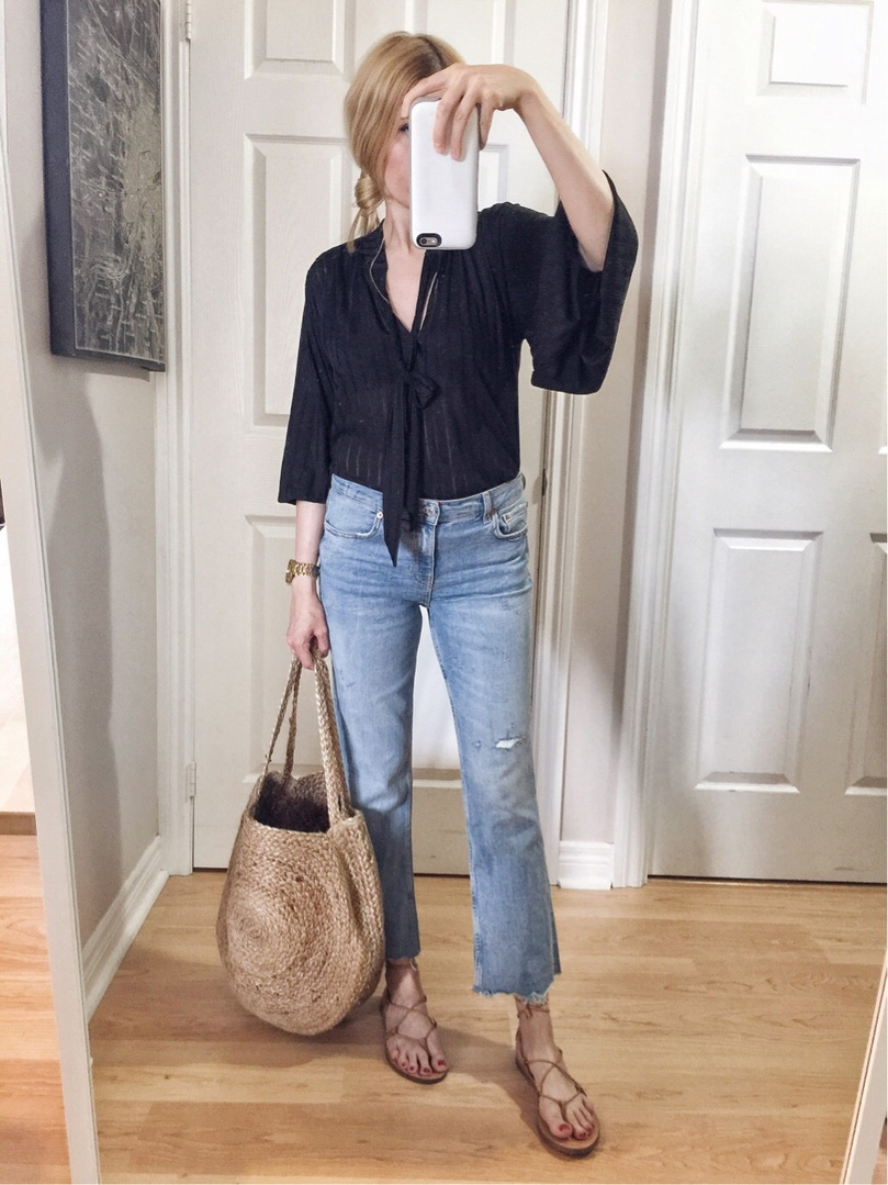 Fashion Look Featuring Blvd Tops and Frame Cropped Jeans by ...