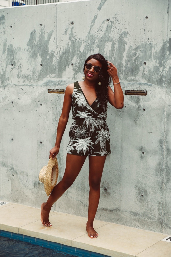 Look by Sparkle Finds featuring Shein Plants Print Drawstring Waist Halter Romper