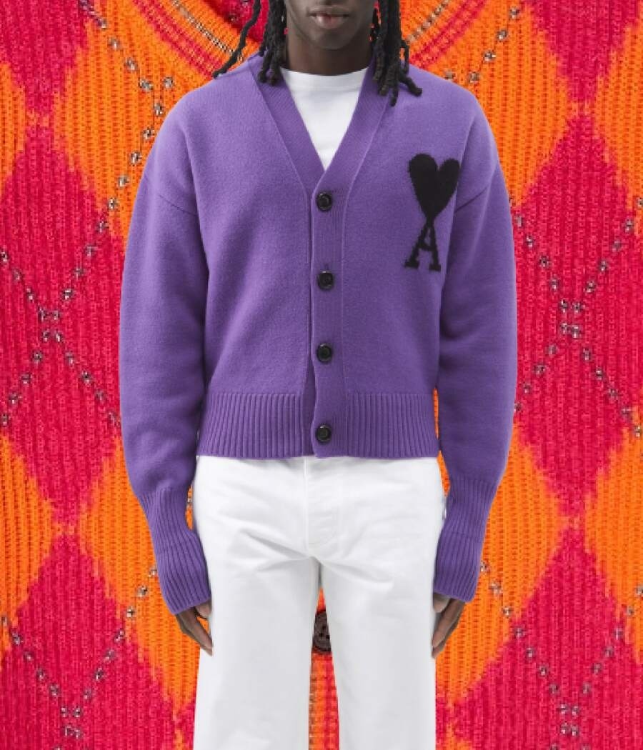 MATCHESFASHION +Ami De Cœur-embroidered Wool Cardigan - Purple