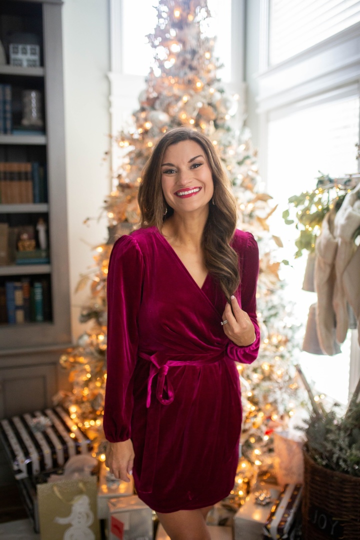 Look by Just Posted featuring Women's Nine West Long Sleeve Velvet Wrap Dress