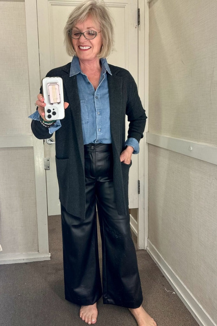 to size. #loft #loftfashion #fashion #fashionover50 #fashionover60 #fallfashion #sweaterblazer #fauxleather #fauxleatherpants