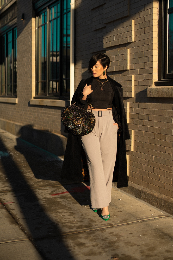 Fashion Look Featuring boohoo Long Coats and Maeve WideLeg Pants by