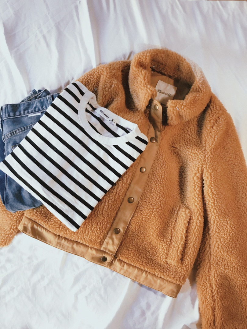 Look by Kate Ogata featuring Madewell Sherpa Portland Jacket