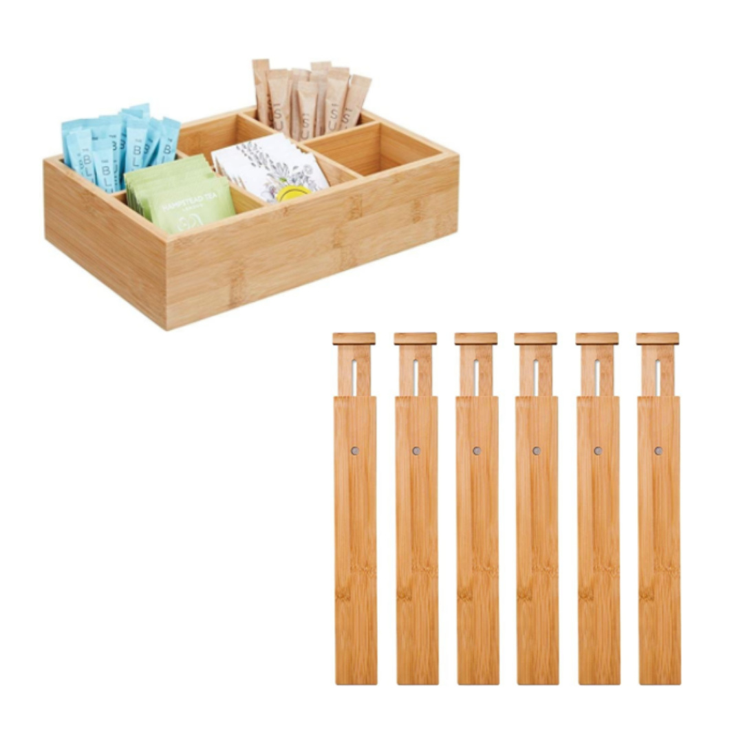 mDesign Bamboo Tea & Food Storage Organizer Container Box - Wooden Hol