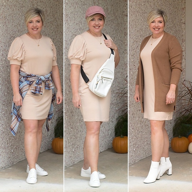 One dress three ways #puffsleevelove #fashionover40 #falldress