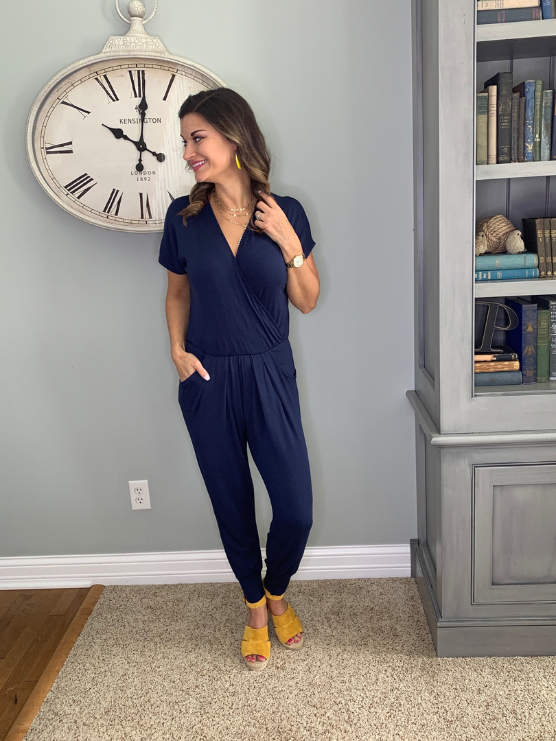 loveappella short sleeve wrap top jumpsuit