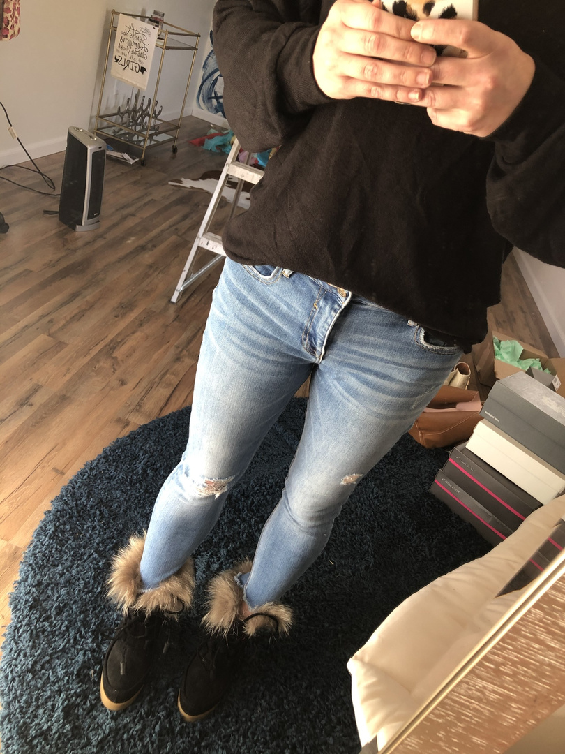 Look by Bottle No. 5 featuring Holly Wedge Bootie with Genuine Fox Fur Trim