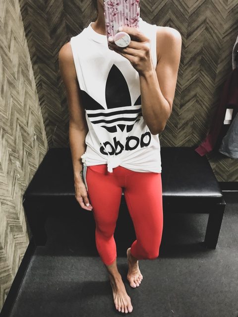 adidas red leggings and crop top