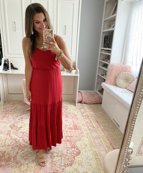 all in favor tiered cami maxi dress