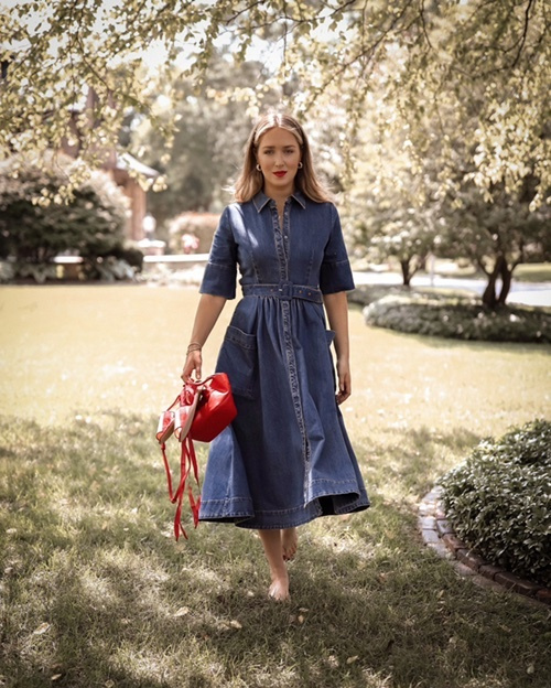 Co belted denim store midi shirtdress