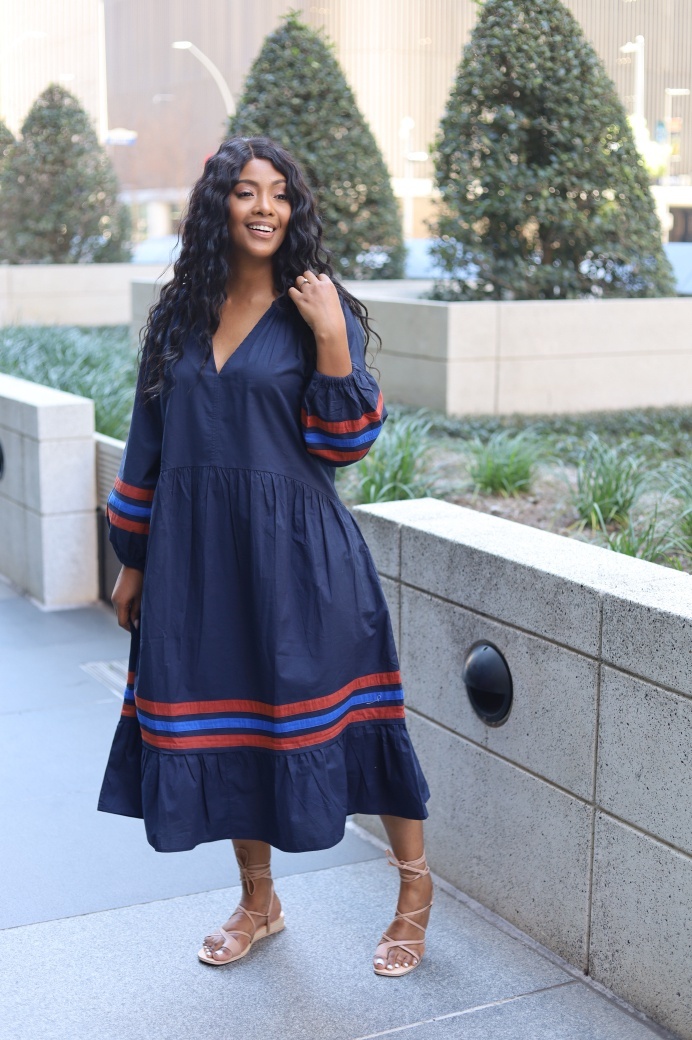 Look by simplydaph.com featuring Dress w/ Varsity Stripes