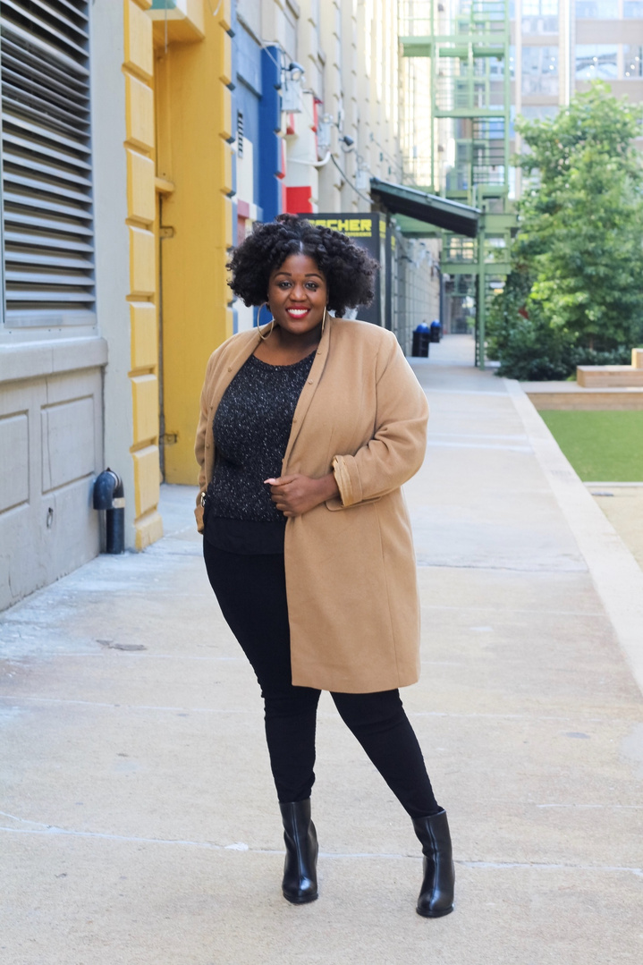 I am obsessed with wool coats paired with skinny jeans, and black booties. #sponsored #ShopStyle #holidayfashion #plussize #winterstyle #plussizefashion