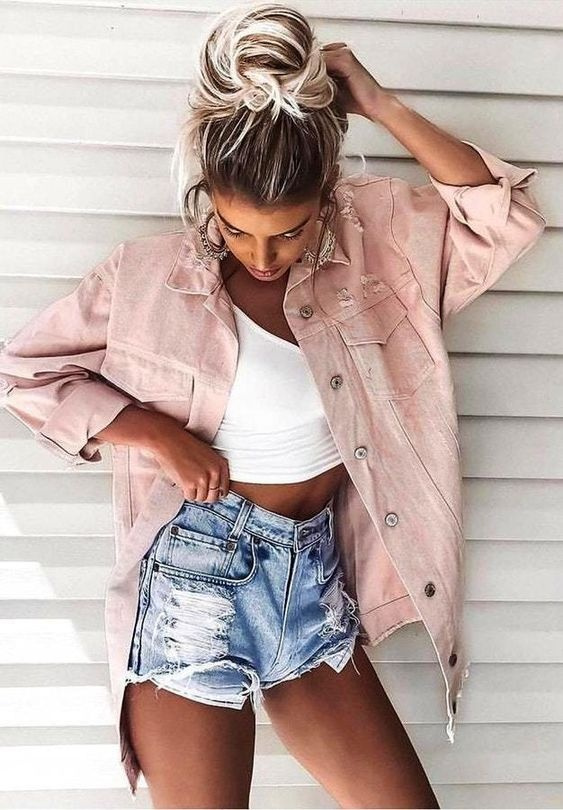 Fashion Look Featuring Alexander Wang Denim Jackets and Levi's Shorts ...