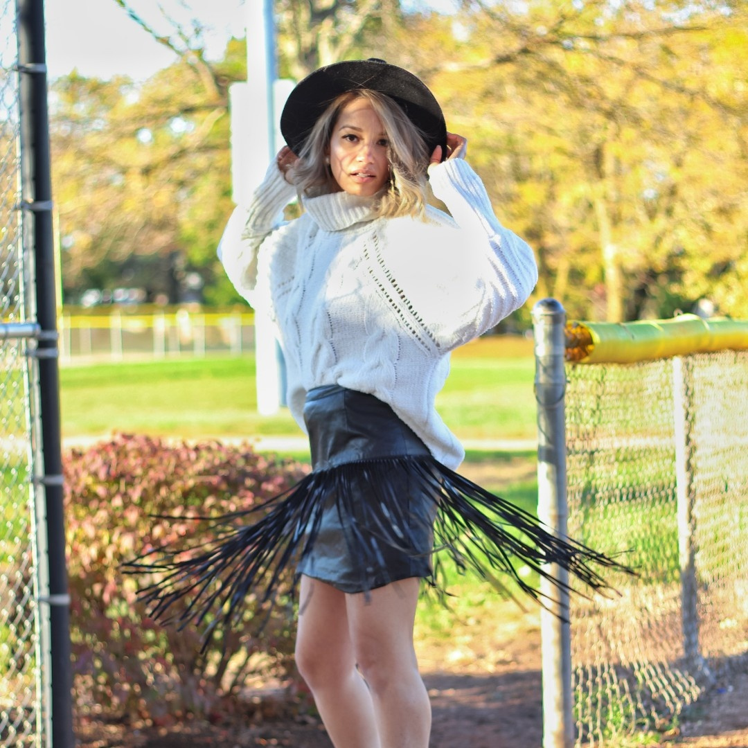 BAGATELLE.NYC Fringed Faux Leather Midi Skirt