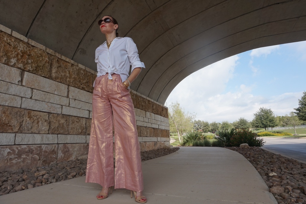 Look by InvestmentPiece featuring MATTHEW BRUCH for FWRD Wide Leg Pleated Pant in Pink