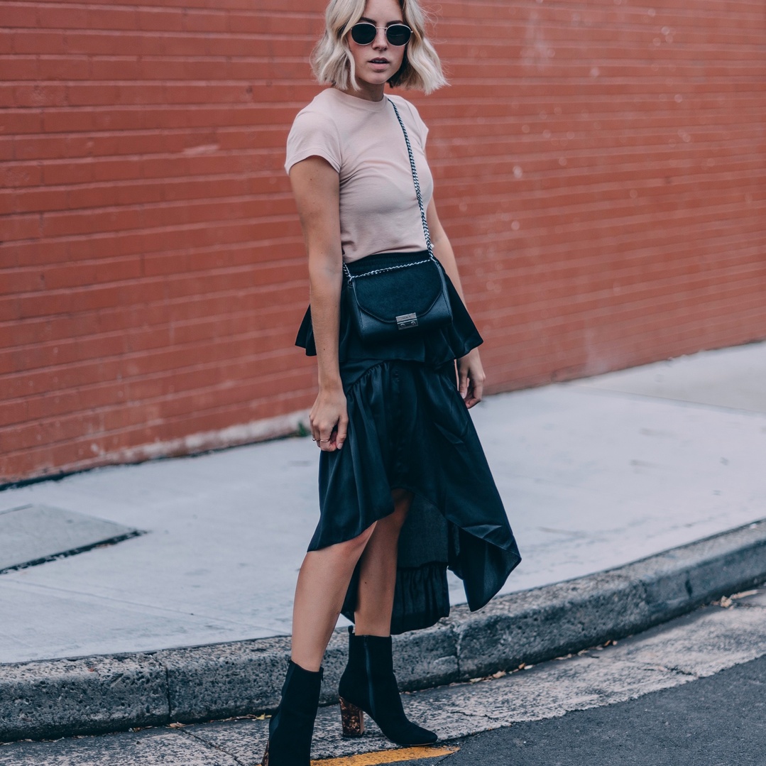 Look by Lian Galliard featuring ASOS Deconstructed Midi Skirt in Satin