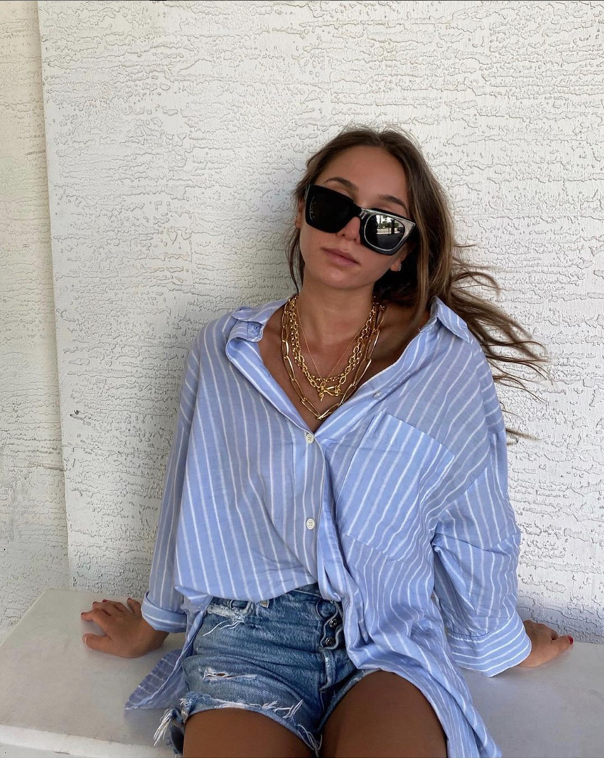 Look by Lily Montasser featuring ASOS DESIGN 90s oversized denim stripe shirt