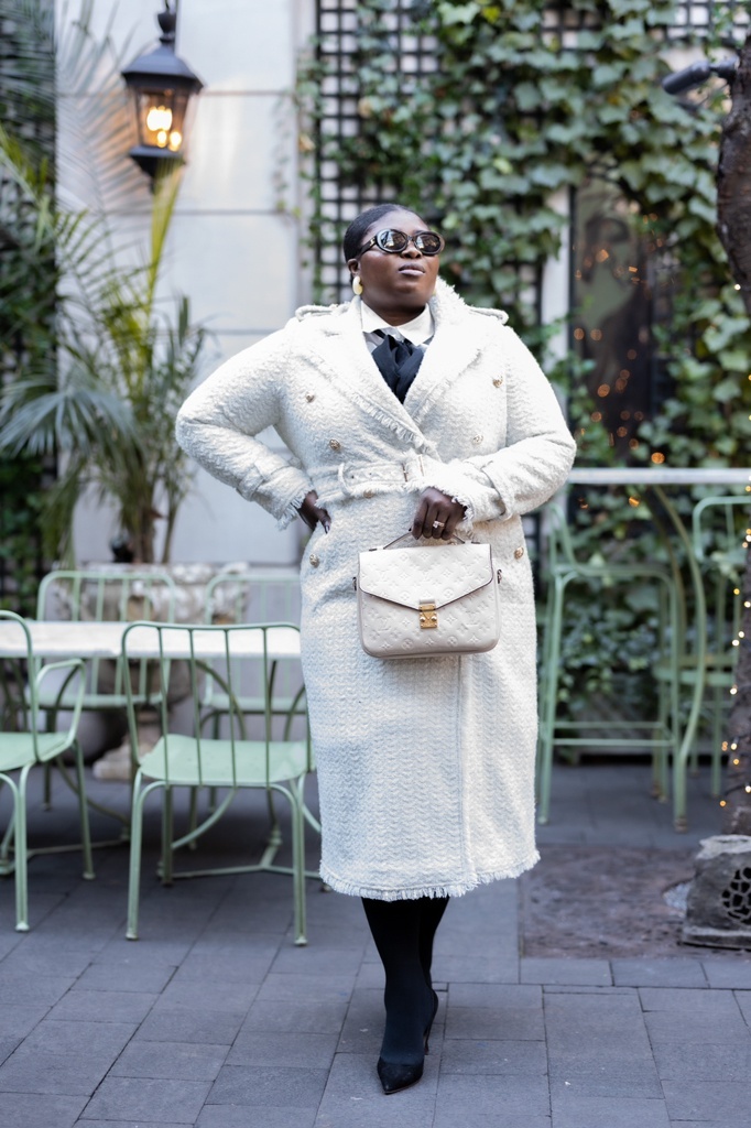Look by GlamazonDiaries featuring Plus Size Blaire Belted Tweed Coat - FTF LAB 010: BEAUTICURVE in Ivory Size 2 - Fashion to Figure