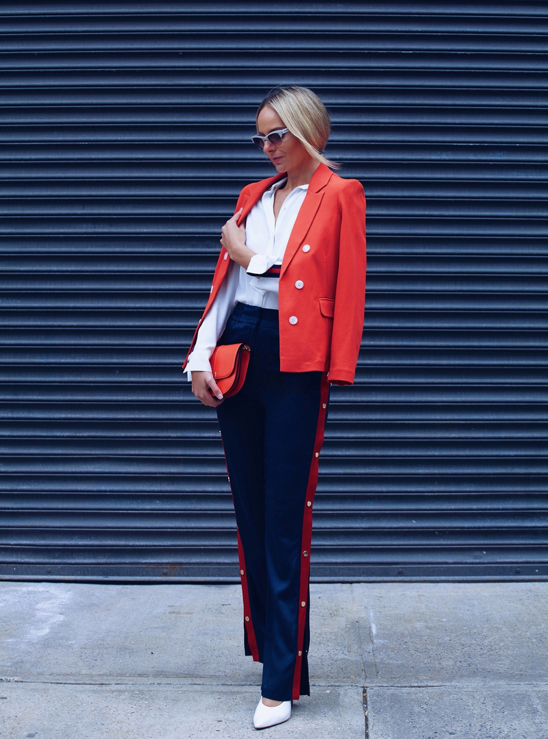 Hello track star! I have never been one for cardio, but I’m really feeling this Topshop side stripe style moment! Can you believe all of my stylish separates are Under $100?! If you find the track inspired trend tricky, remember one simple mantra...Insider Tip: always contrast your inner “Sporty Spice” with some heels!
My Look: Top, Bag, Pants & Blazer, Topshop/Shoes, Nine West
Photo: Natalie Walsh #ShopStyle #shopthelook #SpringStyle #ootd #under100club #shopthestylesnap