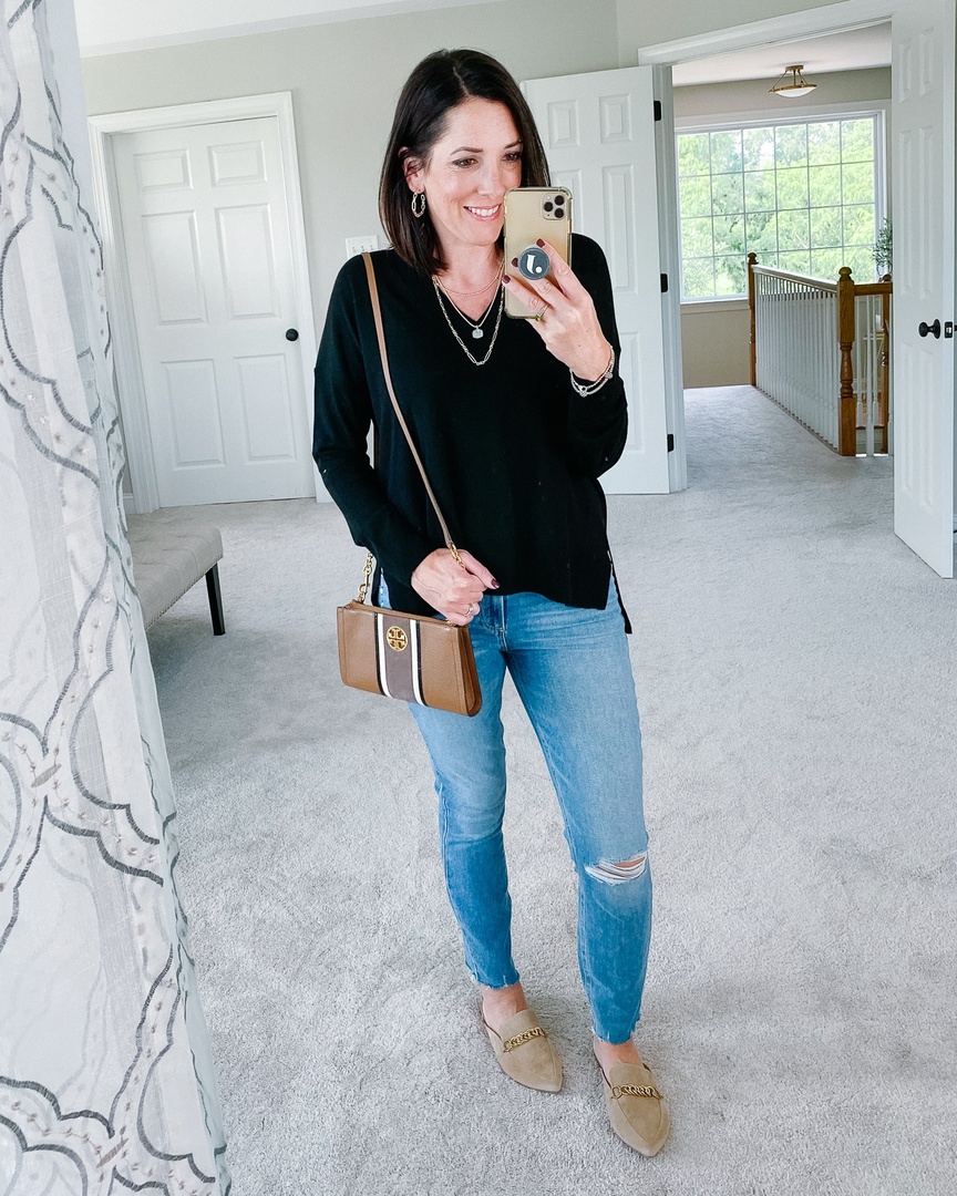 Fashion Look Featuring Tory Burch Shoulder Bags and Chelsea28 V-Neck  Sweaters by Jo-Lynne - ShopStyle