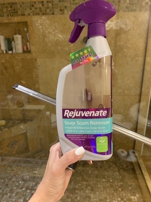Look by www.heelsandhighgloss.com featuring Rejuvenate Scrub Free Soap Scum Remover Shower Glass Door Cleaner 24oz Works on Ceramic Tile, Chrome, Plastic and More