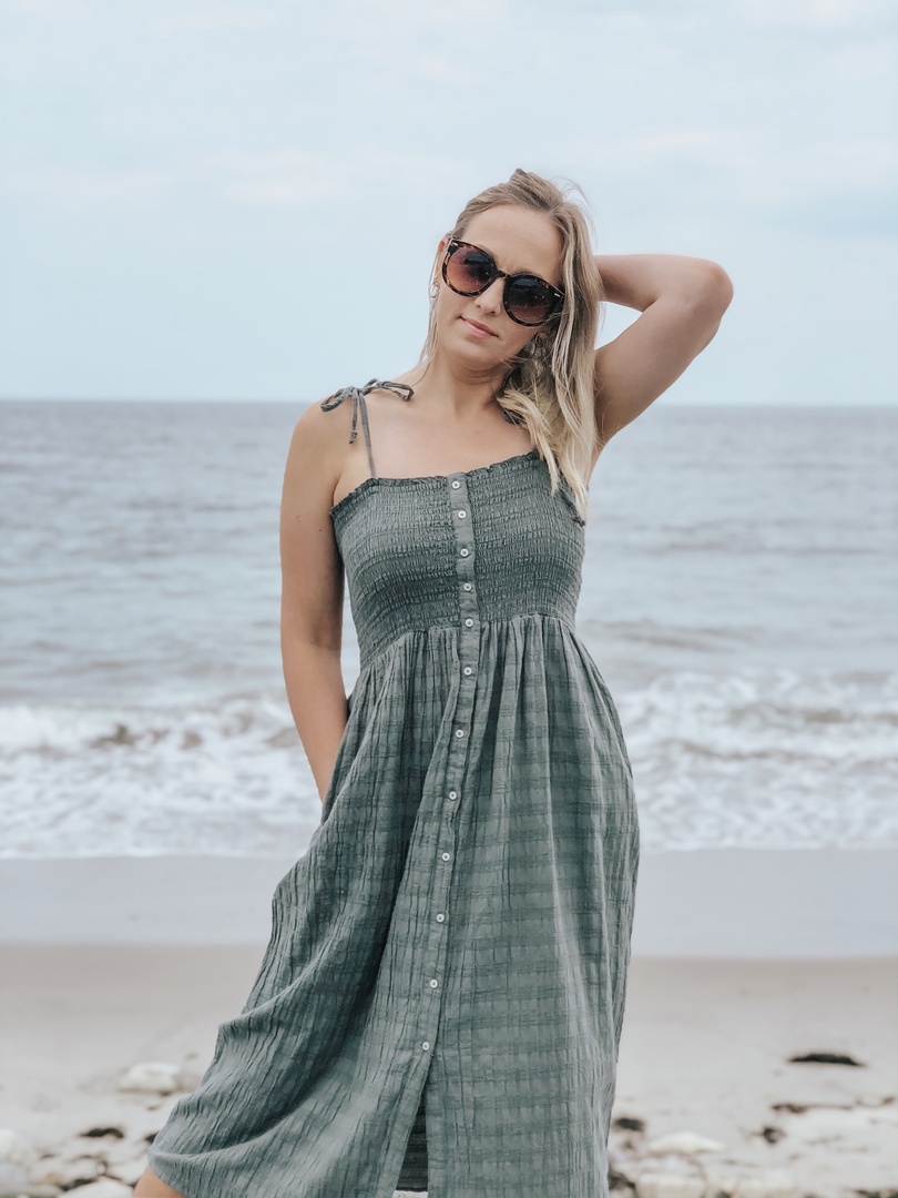 aerie smocked button down dress