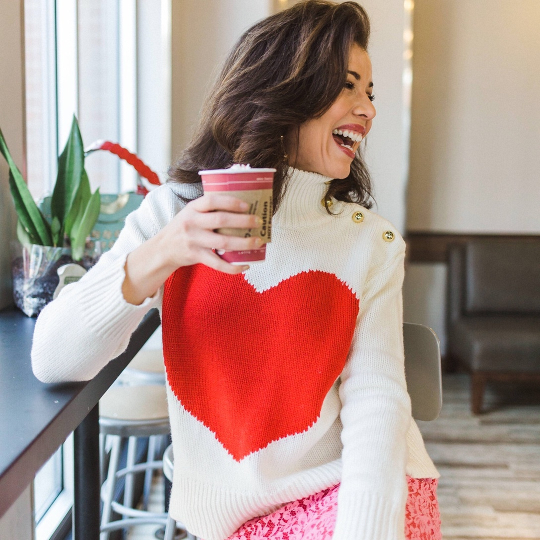 kate spade new york Heart Print Turtleneck Sweater