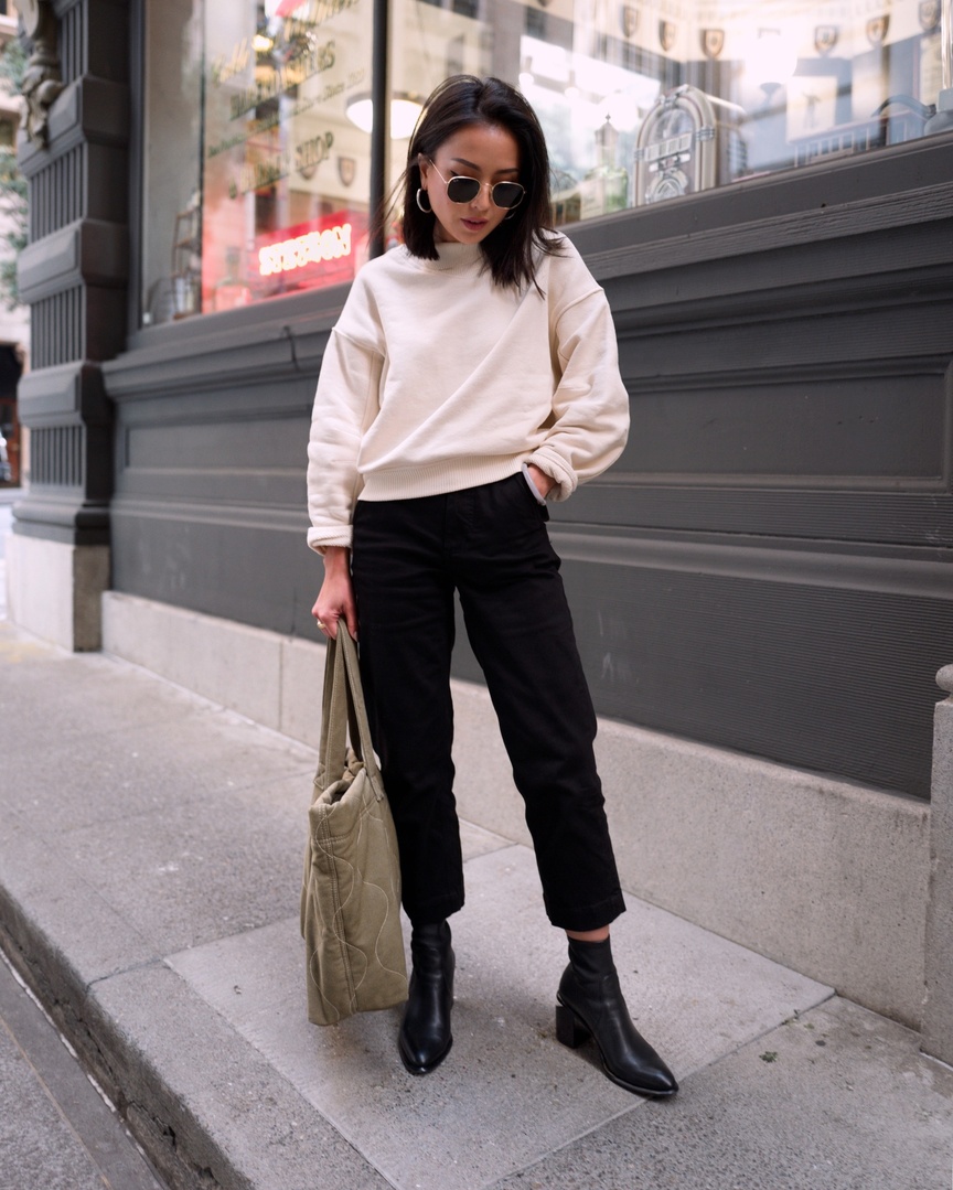 Look by Kate Ogata featuring H&M - Silk-blend Sweatshirt - Gray