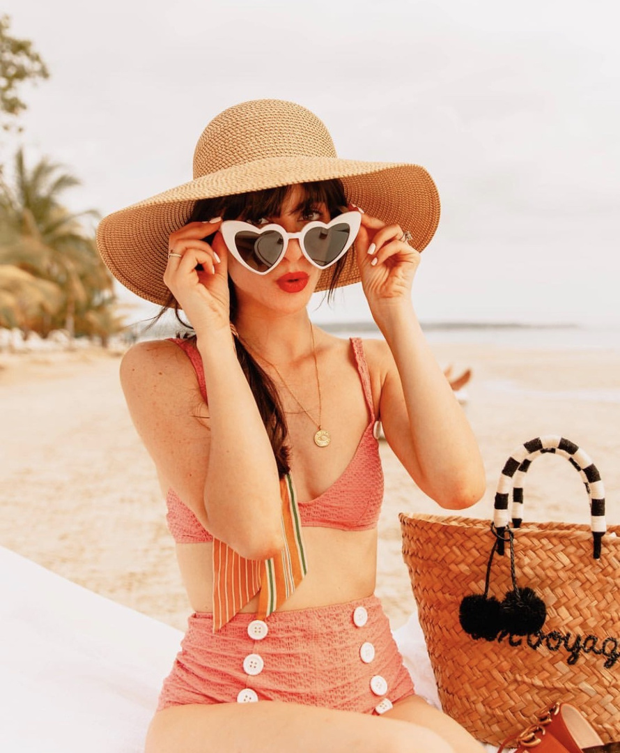 Retro Vibtage inspired swimwear Lisa Marie Hernandez Pink High Waisted Swimsuit - Summer Style - New Darlings #shopthelook #SummerStyle #MyShopStyle #BeachVacation
