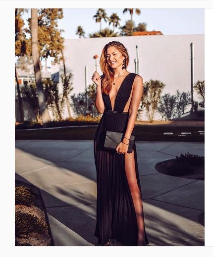 Solid Double Slit Gown. Get The Look. #shopthelook #WeddingGuestLooks #prom #promdresses #gowns #bluedress
