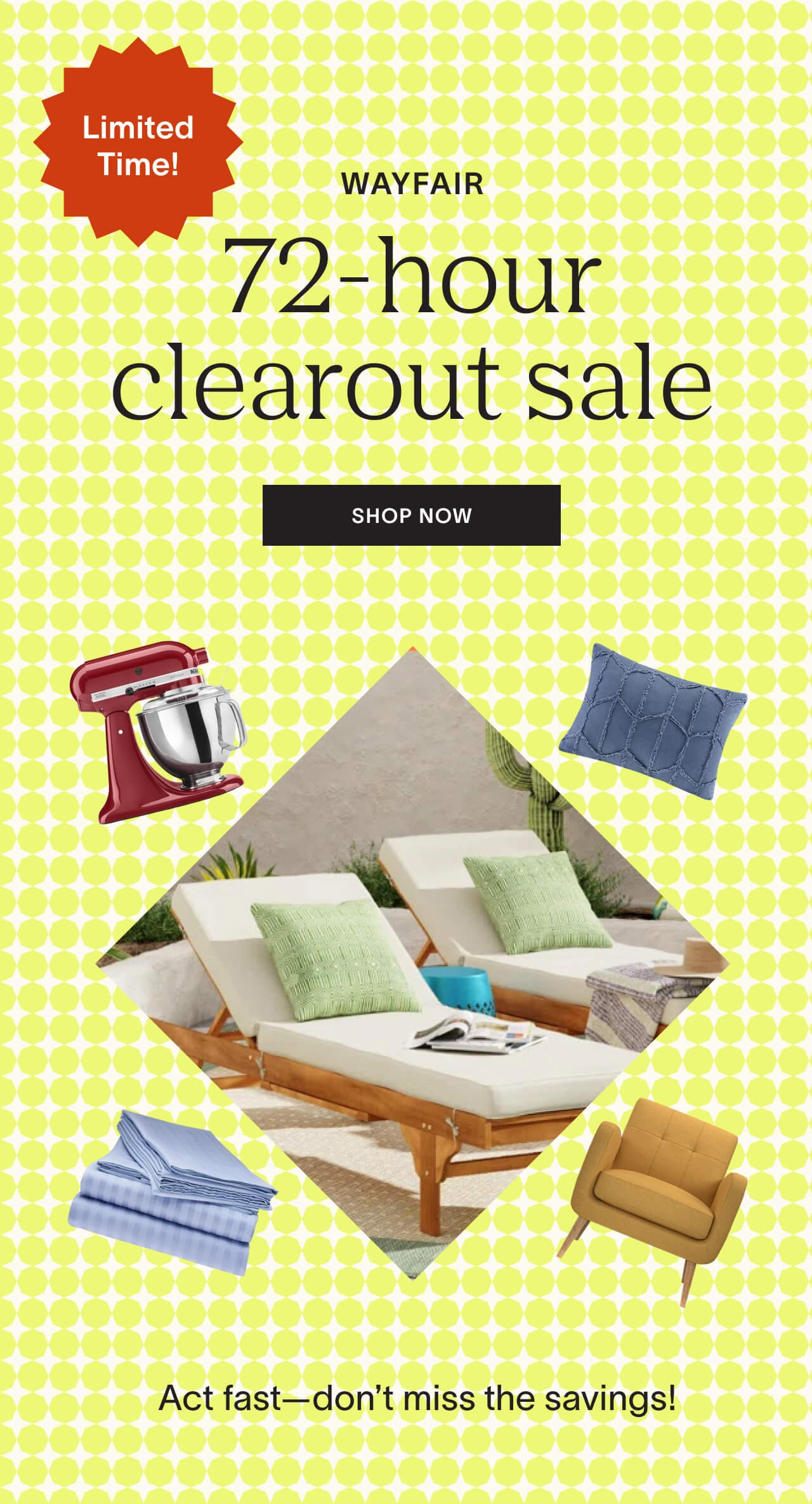 Shop Wayfair's 72-hour clearout sale