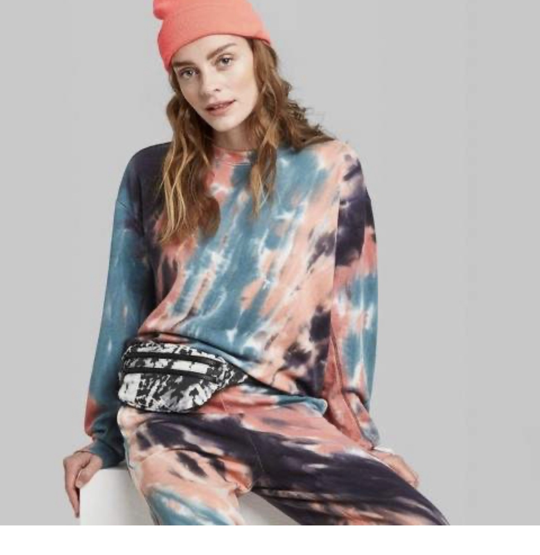 Look by Jennifer sattler featuring Wild Fable Women's Oversized Crewneck Tie-Dye Sweatshirt - Wild FableTM Coral/Blue