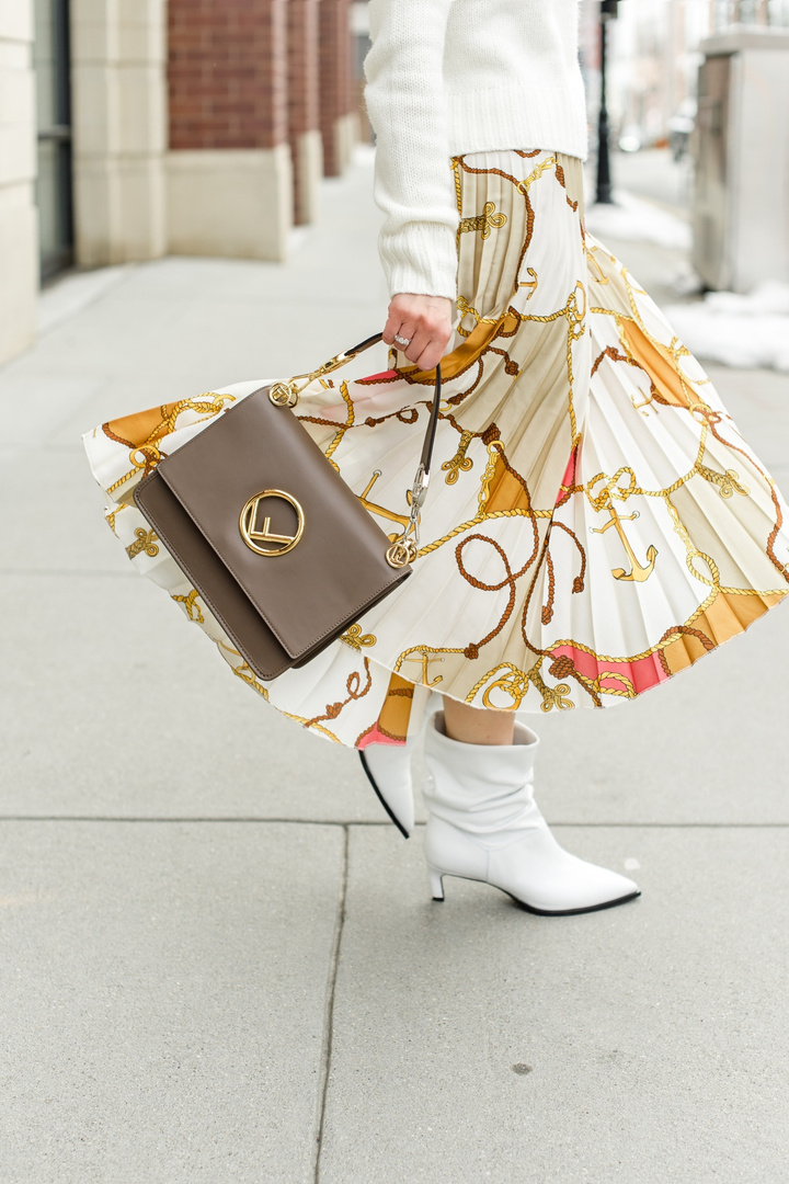 The scarf print is big for 2019. It can instantly elevate your look and add a luxury feel without the luxury prices. Try it as a skirt, a top, a dress, or a matching set. Have fun with it! #ShopStyle #MyShopStyle #LooksChallenge #ContributingEditor #Petite #scarf #midi # #TrendToWatch #transition #fendi #transitional
