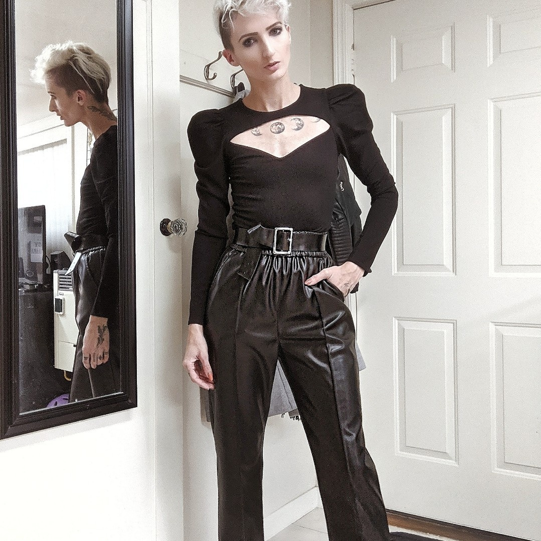 h and m faux leather pants