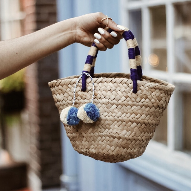 Mini St. Tropez Pom Pom Straw Tote