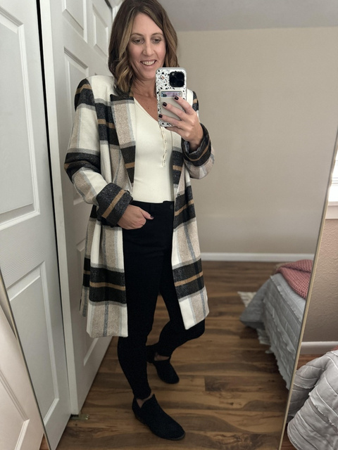 Cher Ivory Plaid Brushed Coat